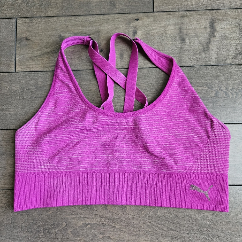 Puma Pink Racerback Sports Bra with Geometric Straps